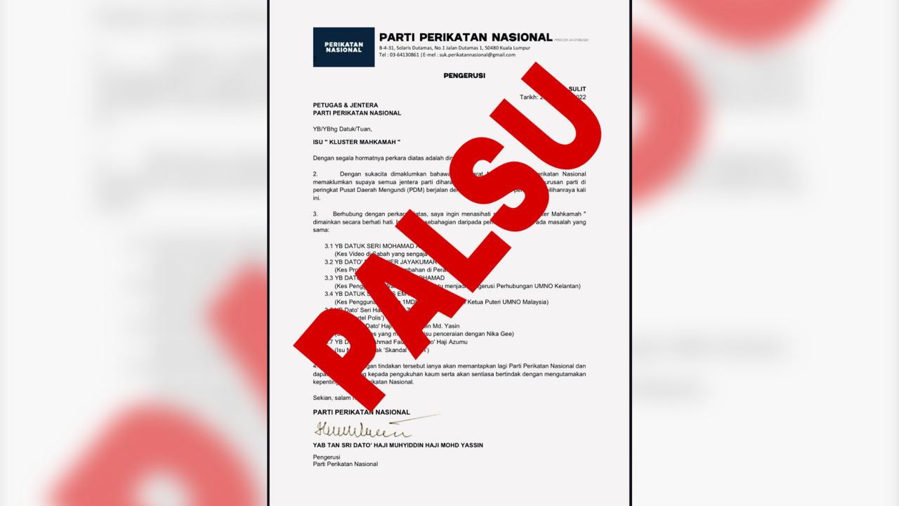 Senarai ‘Kluster Mahkamah’ PN palsu