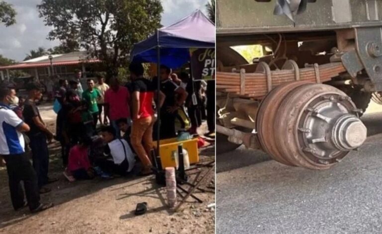 Peniaga tepi jalan maut terkena tayar lori tercabut
