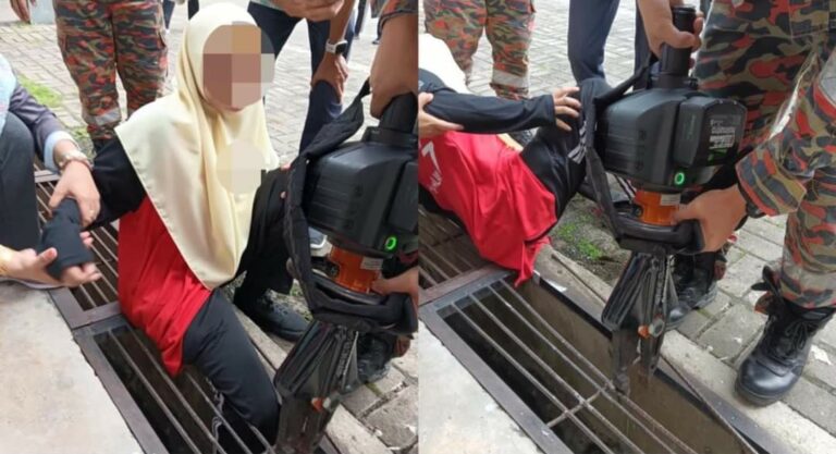 Pelajar perempuan tersepit besi penutup longkang pada hari pertama sekolah